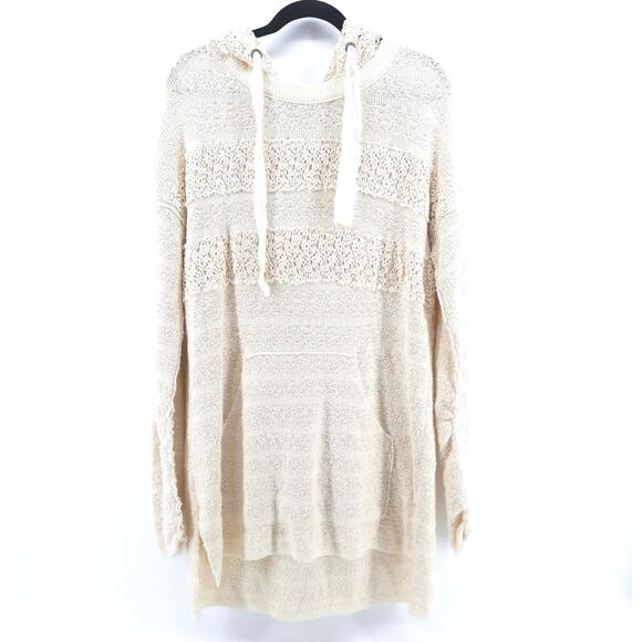 Free People Oversize Ivory Candy Crochet Lace Hoodie Kanga Pouch Tunic SweaterXS - Picture 1 of 12